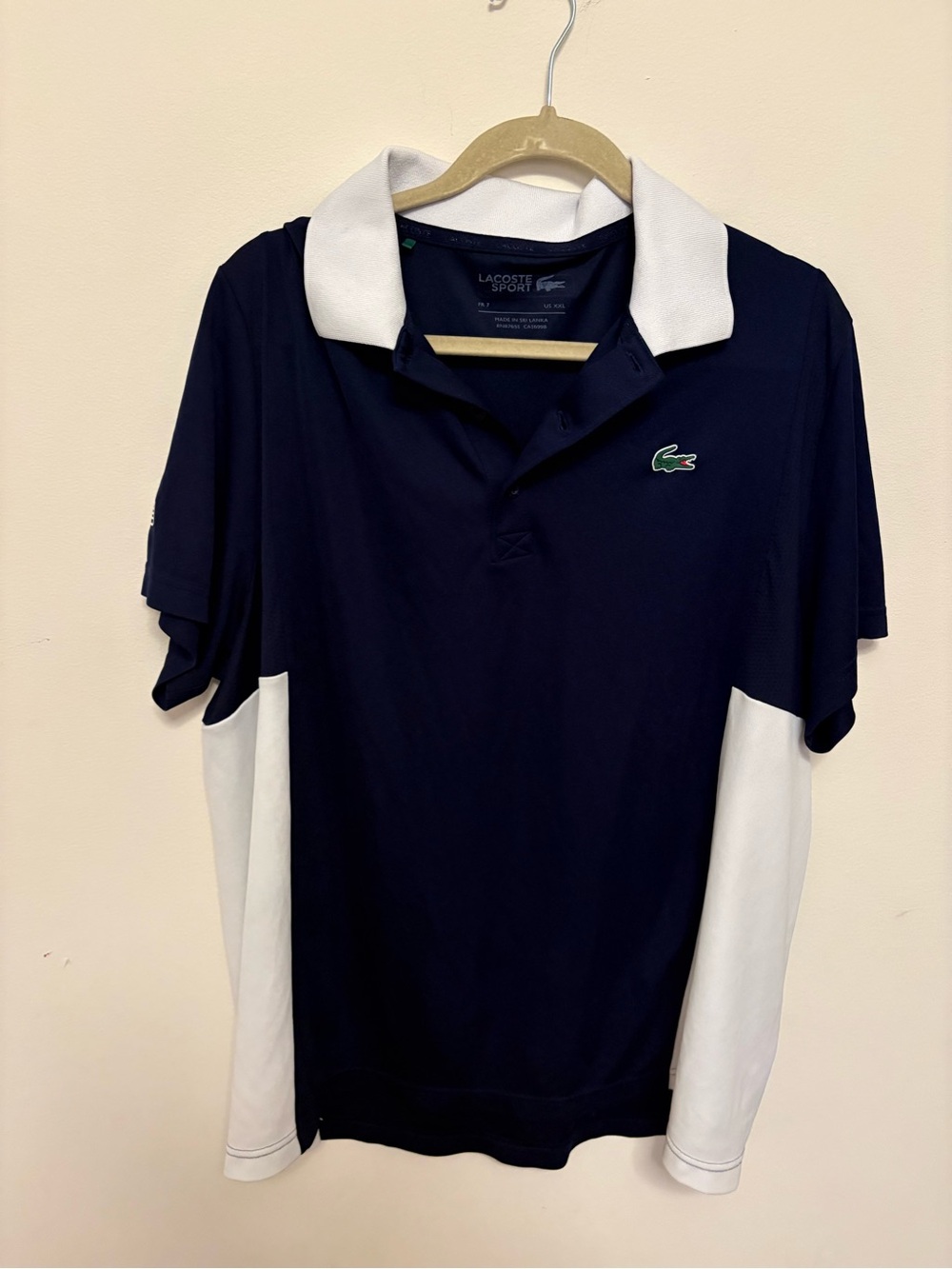 Lacoste Sport Men's Navy Blue White Colorblock Polo Shirt Size US XXL (FR 7)